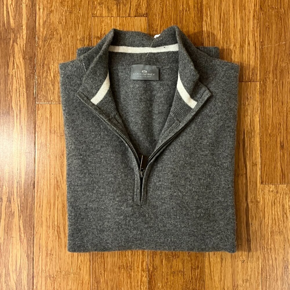 100% Cashmere 1/4 Zip Collared Sweater Jacket Men's Heather Grey M / L - Picture 2 of 6